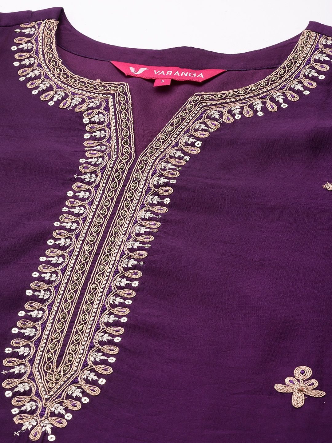 Indyancart VA Women's Purple Ethnic Motifs Embroidered Kurta with Trousers & With Dupatta