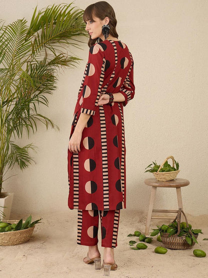 Indyancart IE Printed Pure Cotton Straight Tunic & Trousers Co-Ord Set