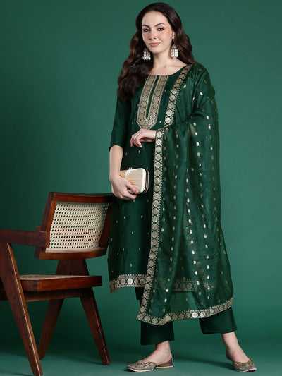 Indyancart IE Ethnic Motifs Embroidered Regular Kurta with Trousers & Dupatta