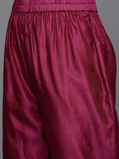Indyancart VA Women's Yoke Design Sequinned Chanderi Silk Kurta With Trousers & Dupatta