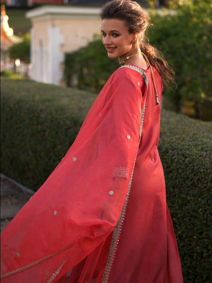 Ethnic Motifs Yoke Design Straight Kurta with Trousers & Dupatta