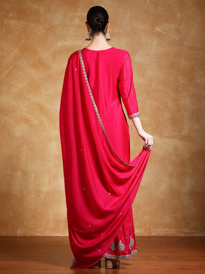 Indyancart VA Women Floral Embroidered Kurta with Sharara & Dupatta