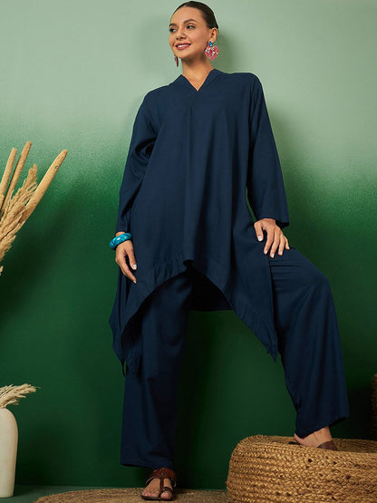 Indyancart SN Women's A Line Asymmetric Kurta With Trouser