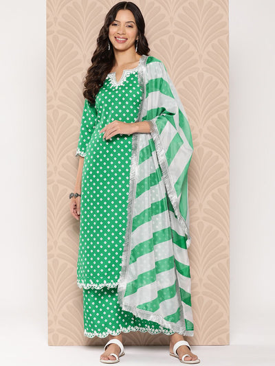 Indyancart VA Women'sBandhani Printed Sequinned Kurta with Palazzos & Dupatta