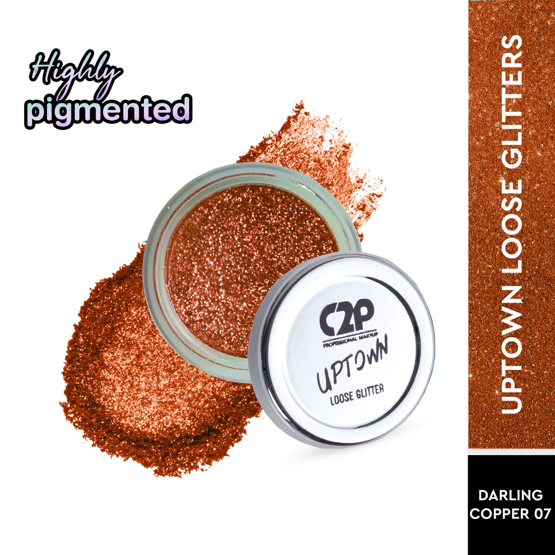C2P Pro Uptown Loose Glitter for Eye Makeup Highly Pigmented Eyeshadow Powder - Darling Copper 07