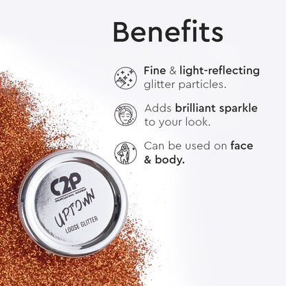 C2P Pro Uptown Loose Glitter for Eye Makeup Highly Pigmented Eyeshadow Powder - Darling Copper 07