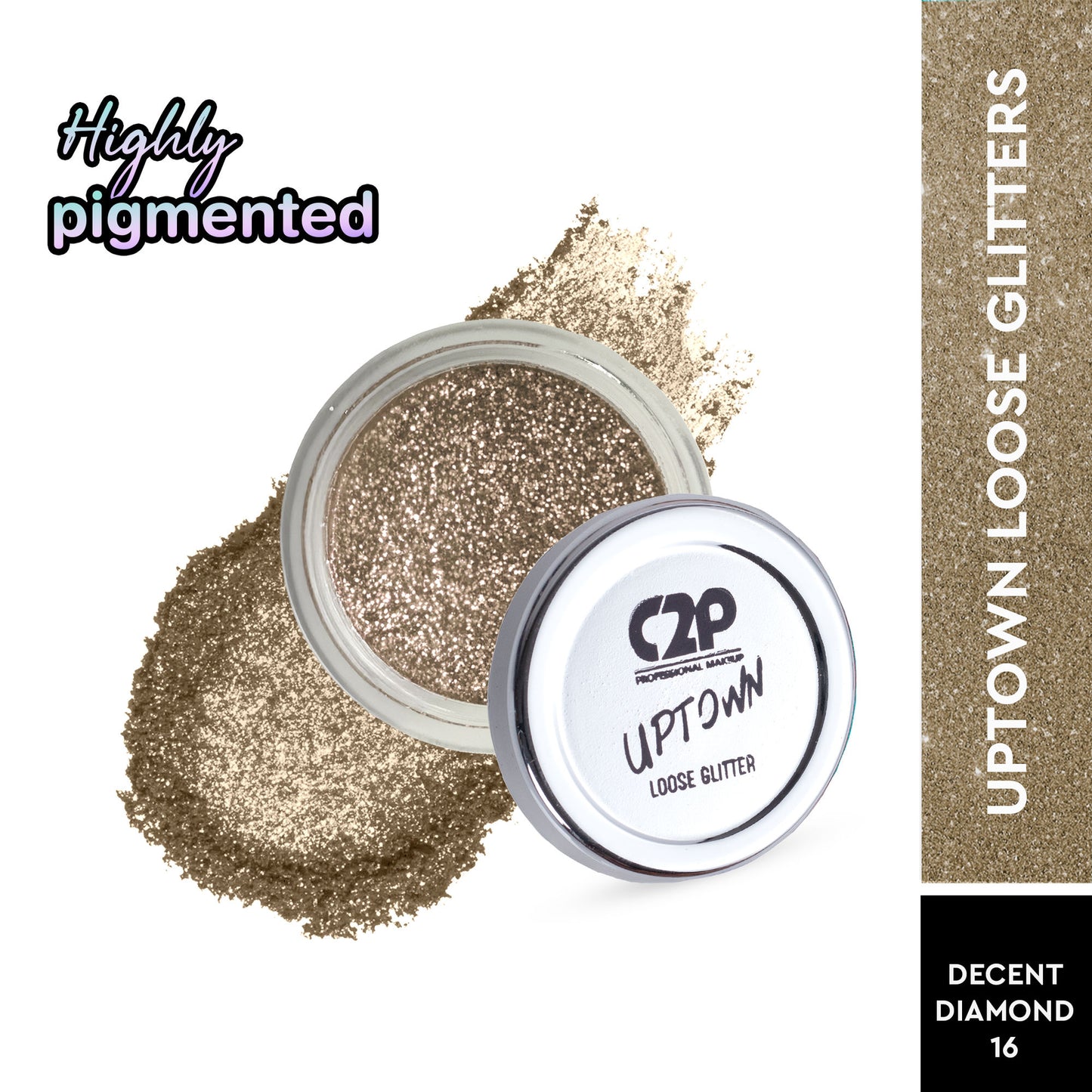 C2P Pro Uptown Loose Glitter for Eye Makeup Highly Pigmented Eyeshadow Powder - Decent Diamond 16