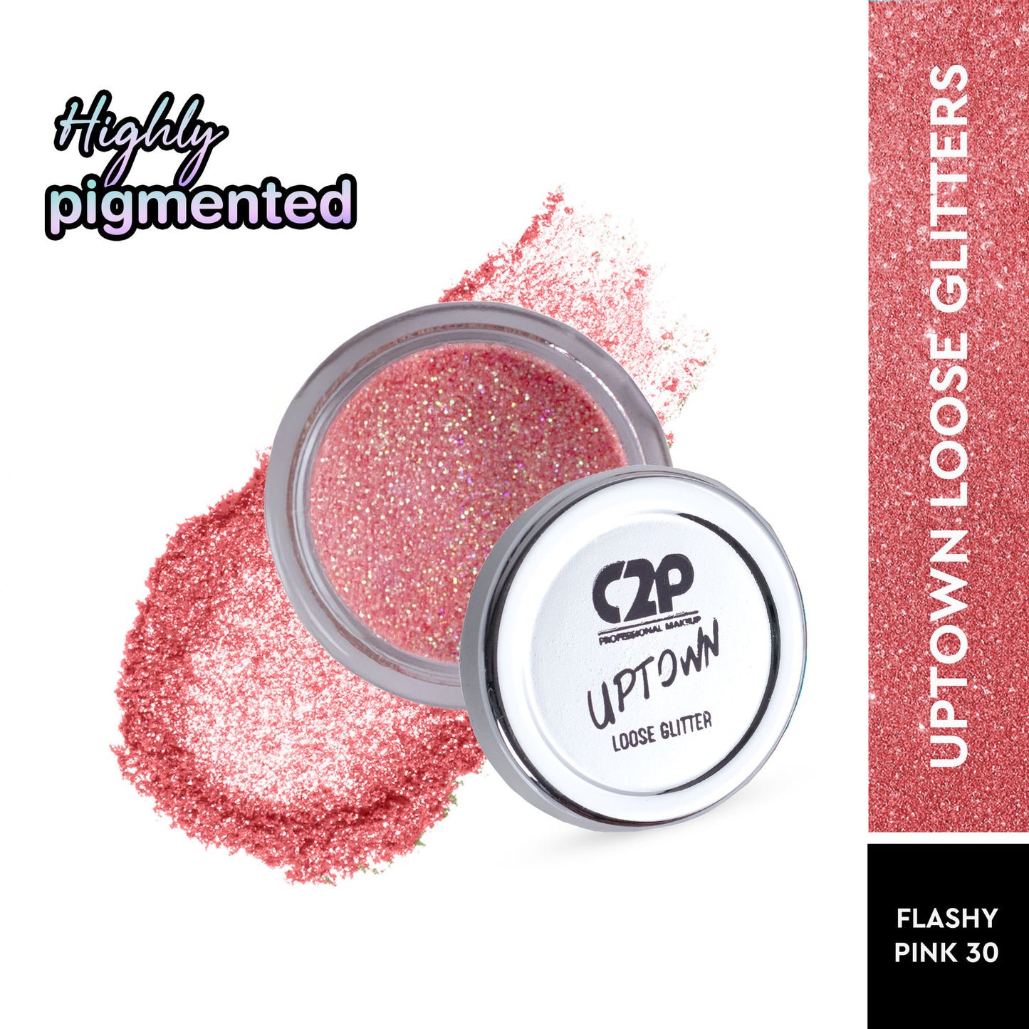 C2P Pro Uptown Loose Glitter for Eye Makeup Highly Pigmented Eyeshadow Powder - Flashy Pink 30
