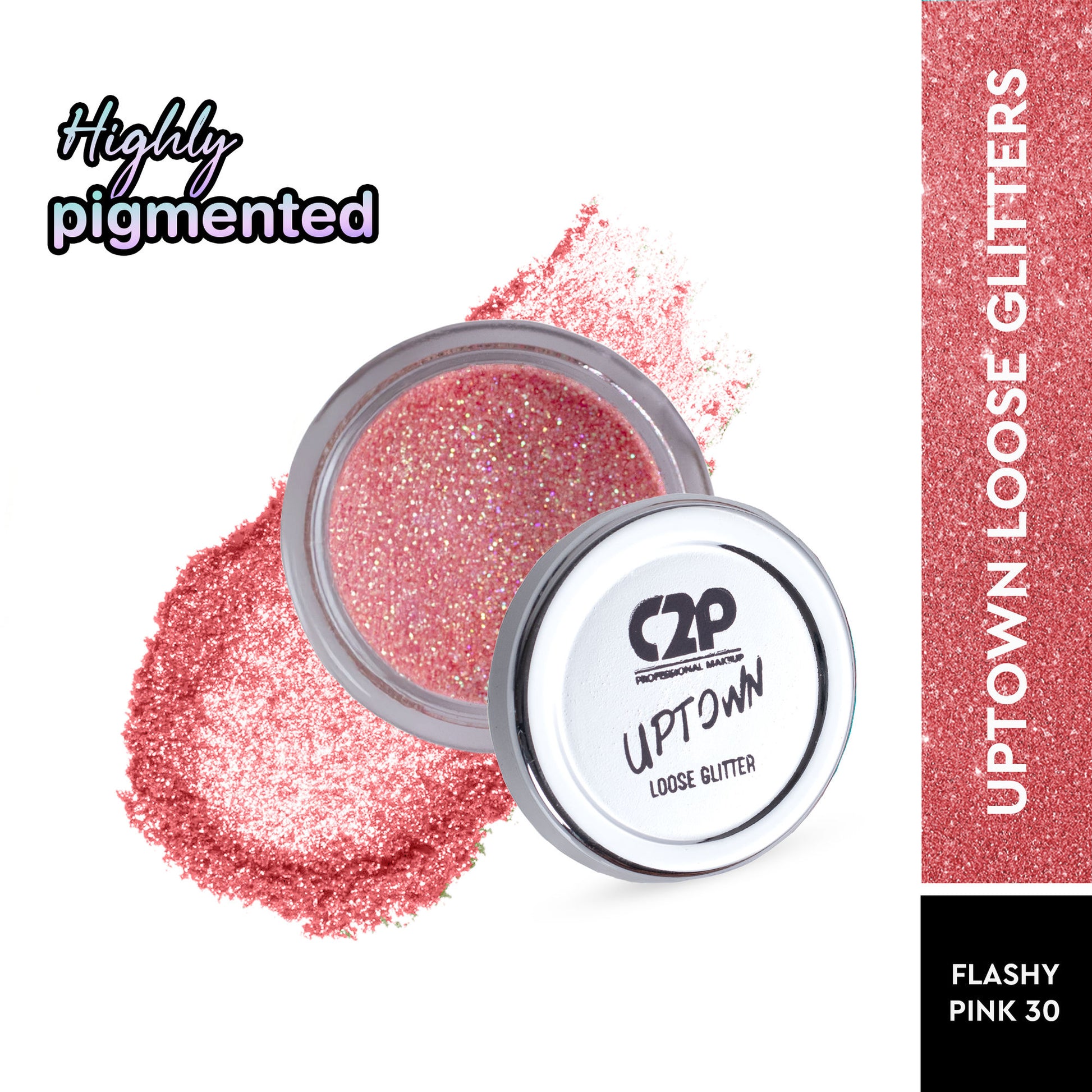 C2P Pro Uptown Loose Glitter for Eye Makeup Highly Pigmented Eyeshadow Powder - Flashy Pink 30