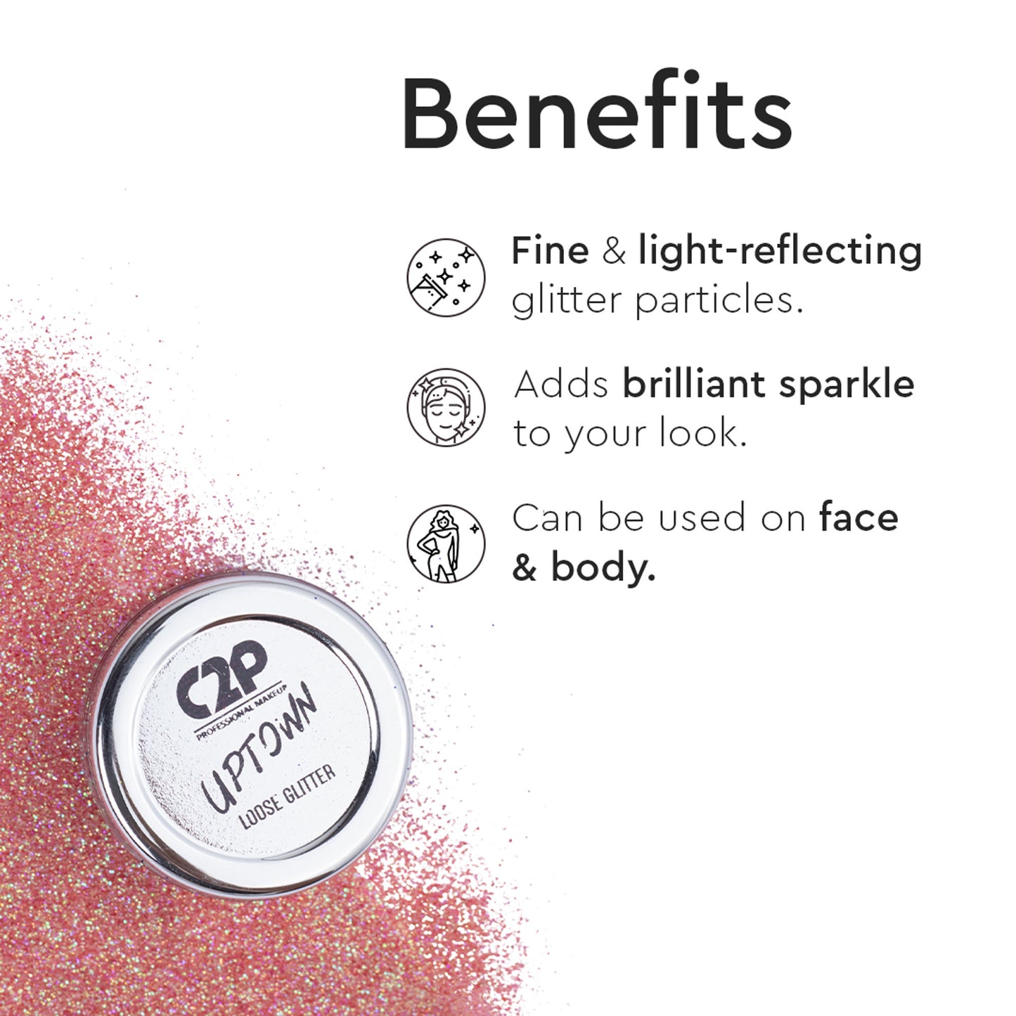 C2P Pro Uptown Loose Glitter for Eye Makeup Highly Pigmented Eyeshadow Powder - Flashy Pink 30