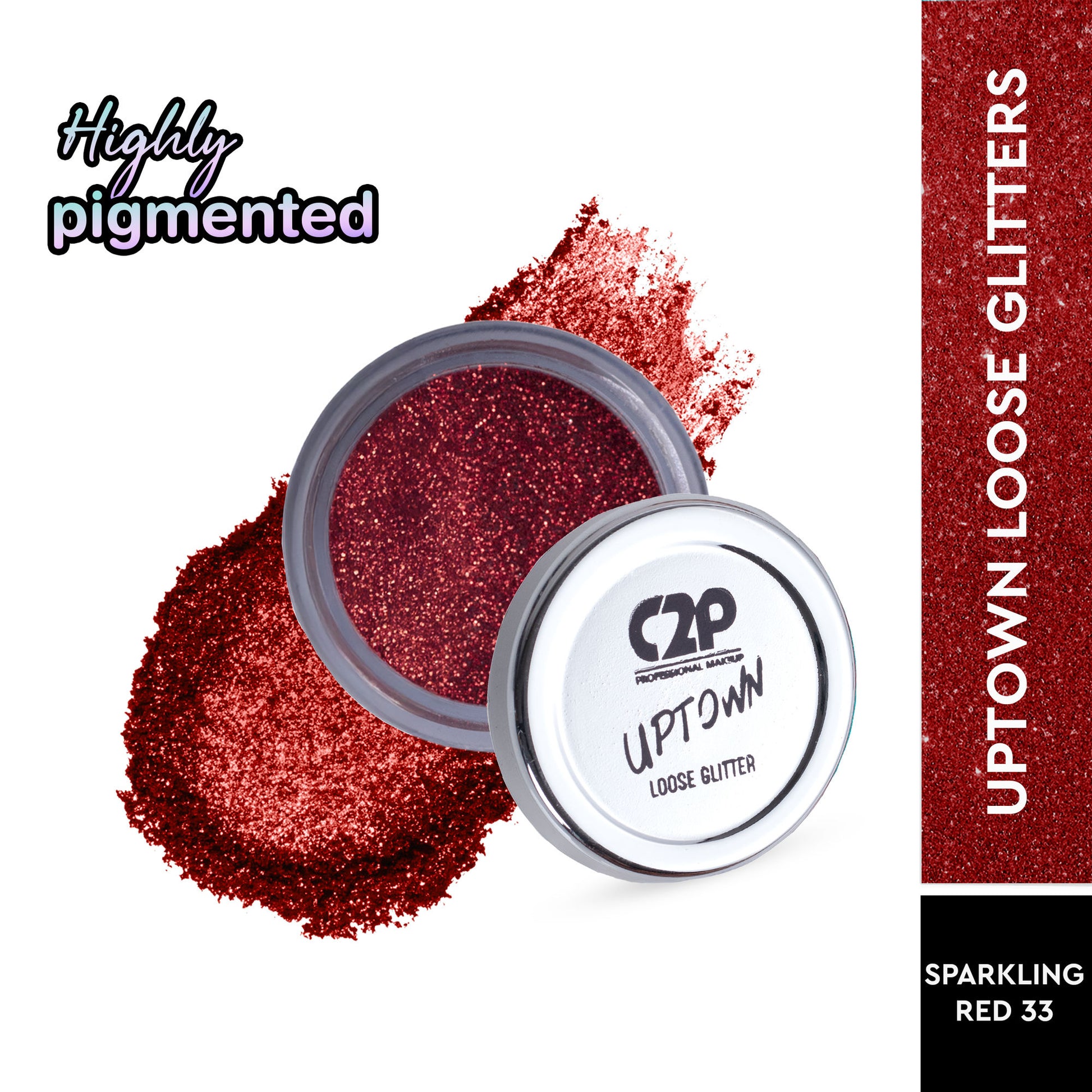 C2P Pro Uptown Loose Glitter for Eye Makeup Highly Pigmented Eyeshadow Powder - Sparkling Red 33