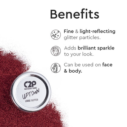 C2P Pro Uptown Loose Glitter for Eye Makeup Highly Pigmented Eyeshadow Powder - Sparkling Red 33