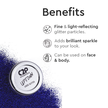C2P Pro Uptown Loose Glitter eyeshadow powder with highly pigmented, shimmering glitter for eye makeup looks.