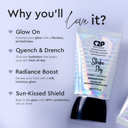 C2P Pro Strobe Cream for Face Glow 3 in 1 Formula Moisturizer Highlighter Primer SPF++ - Gold 02