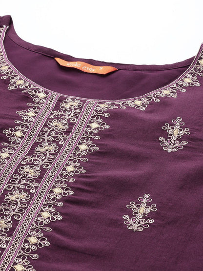 Dhiyona IE Floral Embroidered Regular Sequinned Kurta with Trousers & With Dupatta