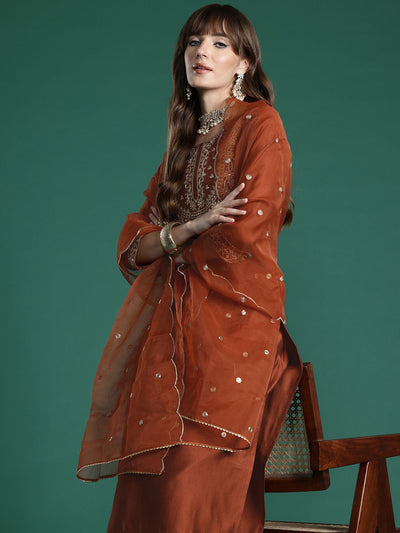 Indyancart IE Floral Embroidered Liva Kurta with Trousers & With Dupatta