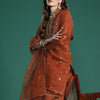 Dhiyona IE Floral Embroidered Liva Kurta with Trousers & With Dupatta