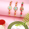 Dhiyona Set Of 3 Gold-Toned Kundan-Studded & Beaded Rakhi With Roli Rice & Greeting Card