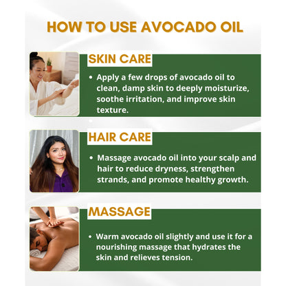 Mystiq Living Avocado Oil For Hair, Face Oil, Skin & Body Massage | Pure & Organic Cold Pressed