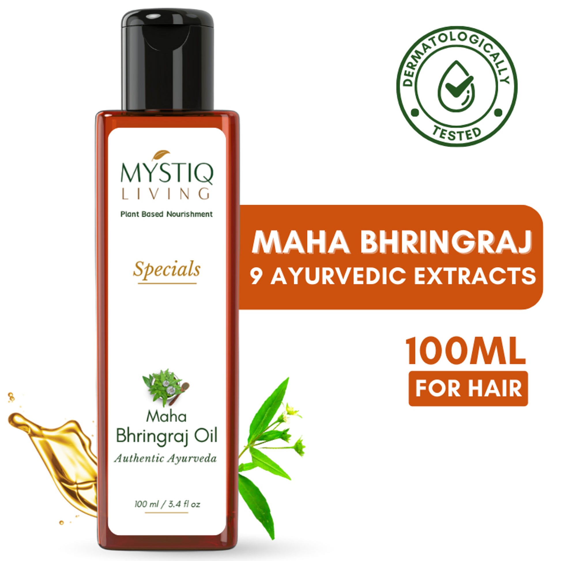 Mystiq Living Maha Bhringraj Oil for Hair Growth, Herbal Hair Oil with 9 Herbs
