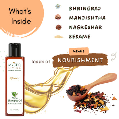 Mystiq Living Maha Bhringraj Oil for Hair Growth, Herbal Hair Oil with 9 Herbs