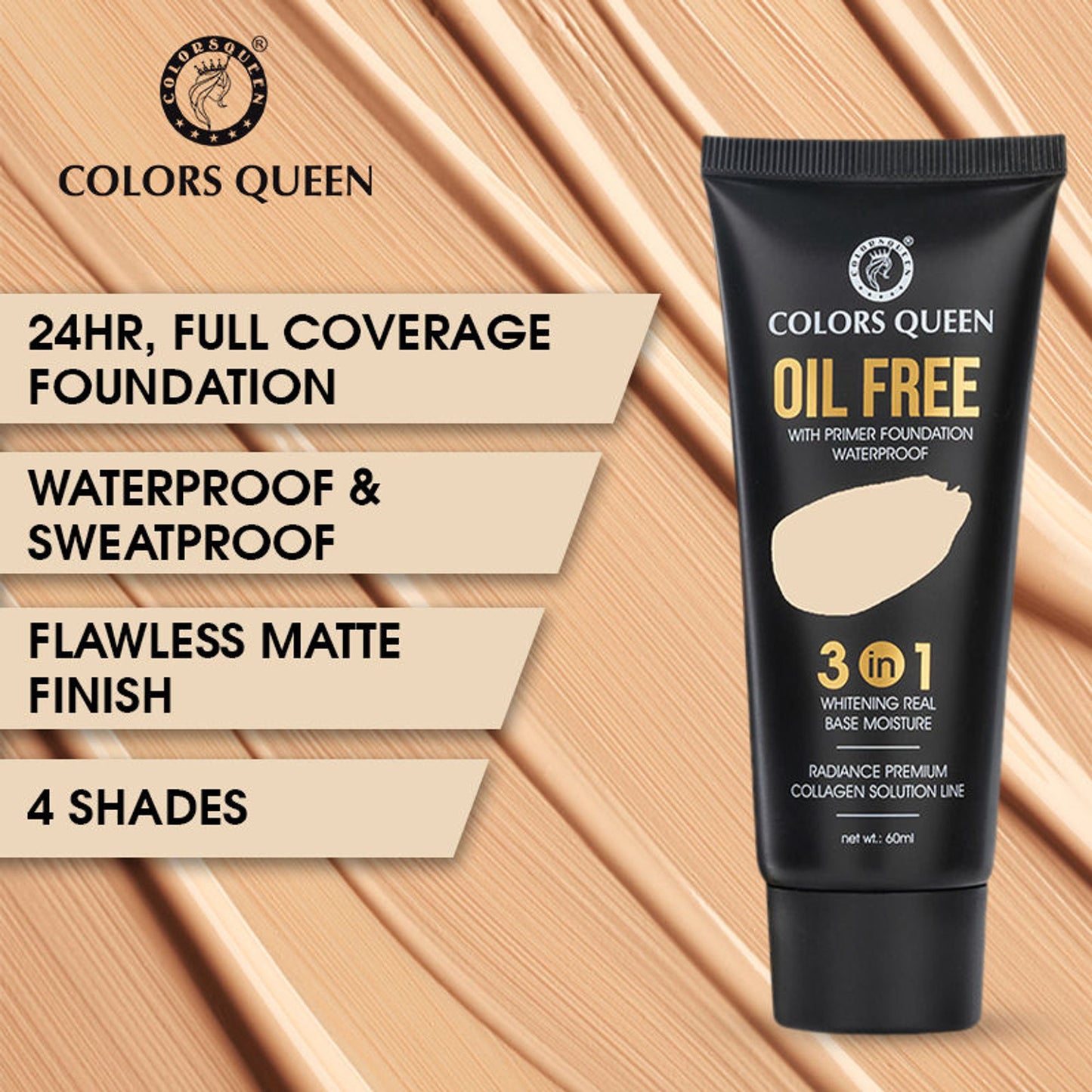 Colors Queen Oil Free Primer Foundation - 103 Golden Beige