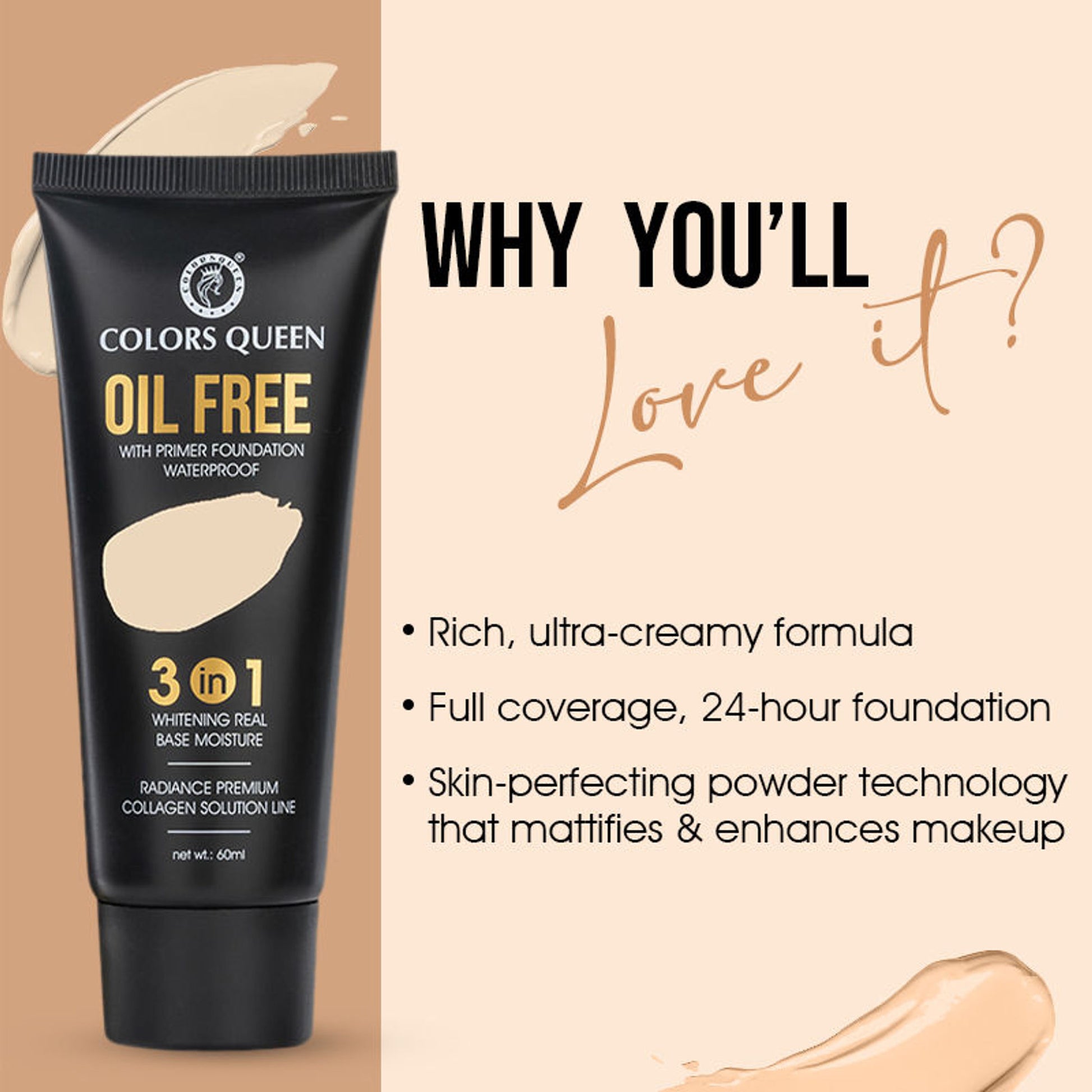 Colors Queen Oil Free Primer Foundation - 103 Golden Beige