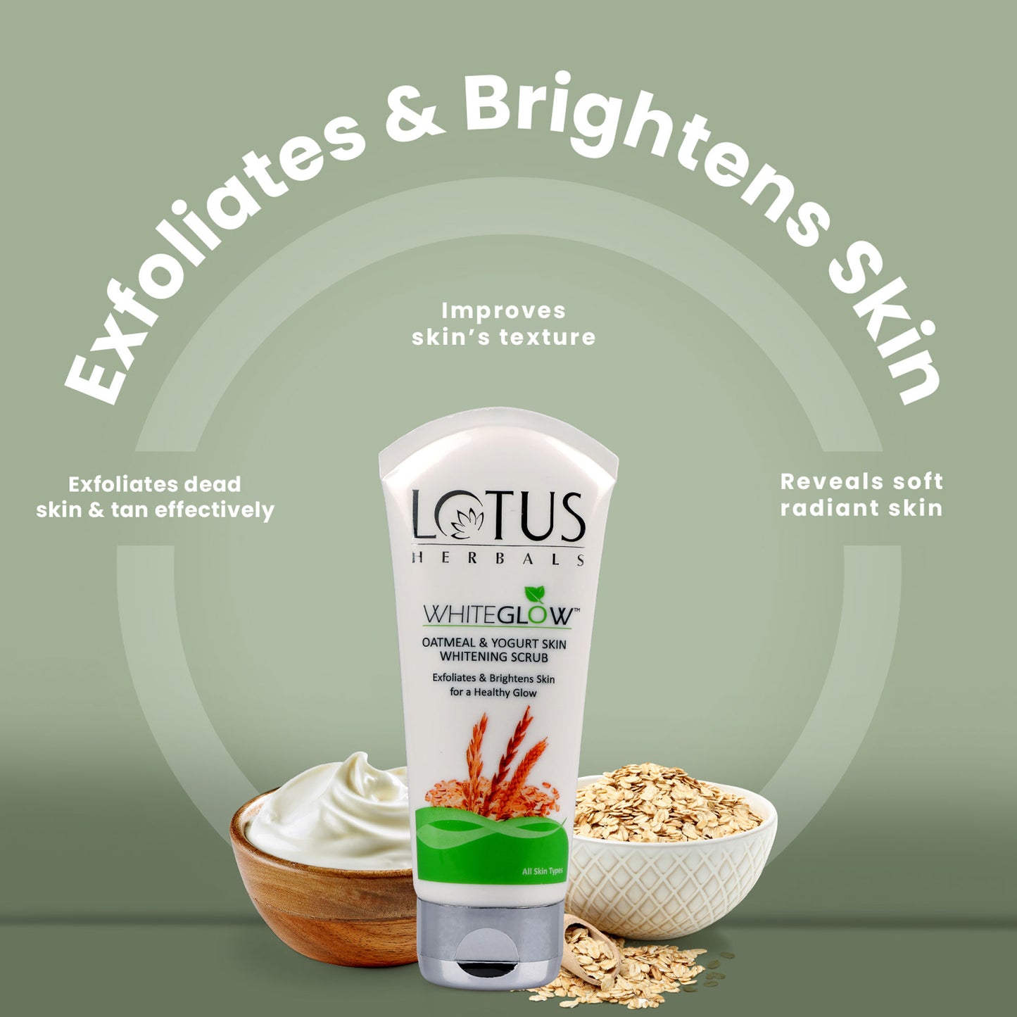 Lotus Herbals WhiteGlow Skin Brightening Oatmeal & Yogurt Face Scrub | All Skin Types