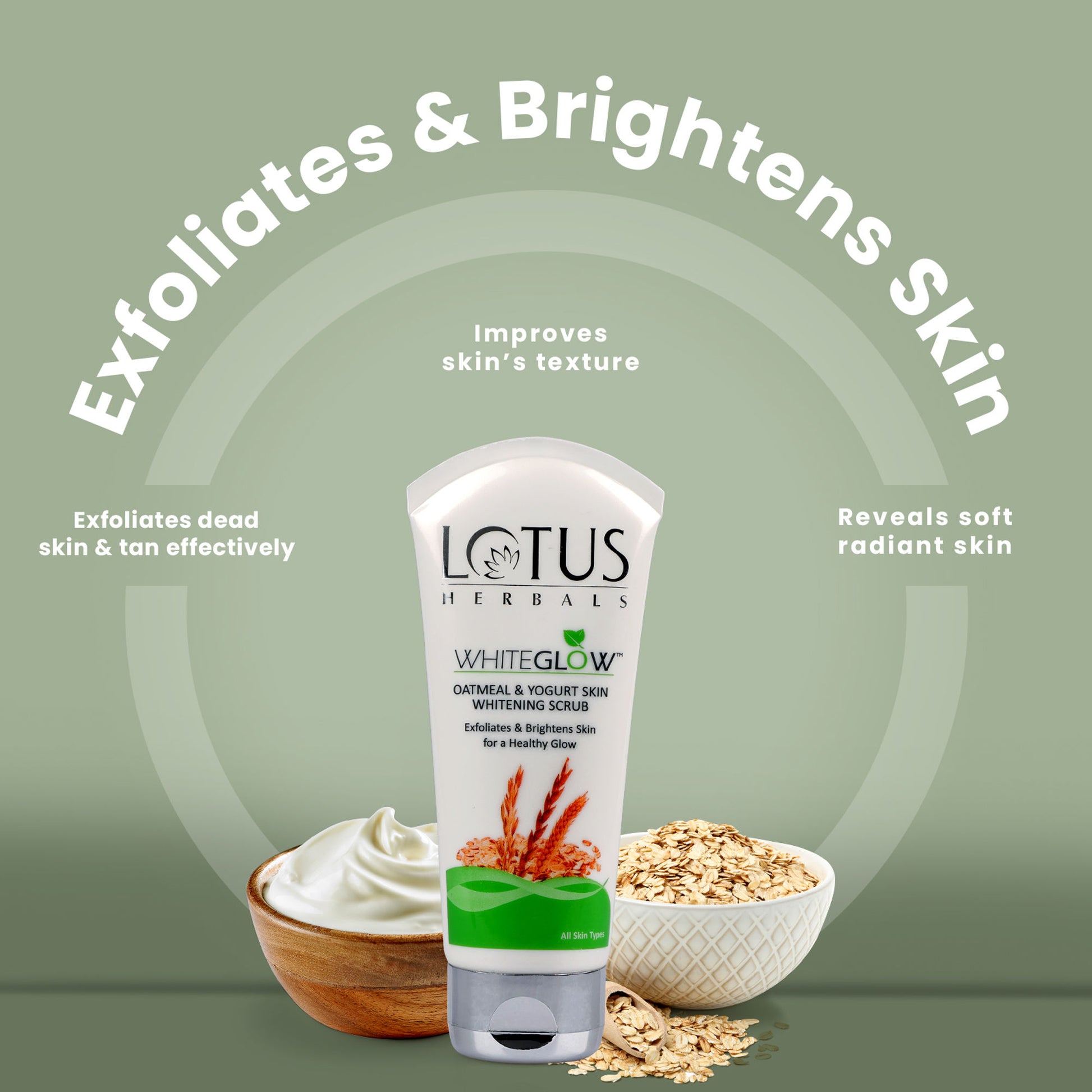 Lotus Herbals WhiteGlow Skin Brightening Oatmeal & Yogurt Face Scrub | All Skin Types
