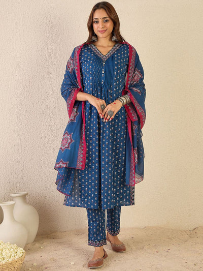 Dhiyona IE Women Ethnic Motifs Printed Thread Work Kurta with Trousers & With Dupatta