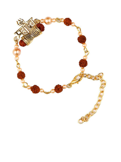 Anouk Brown Rudraksh & Pearl Beaded Bracelet Rakhi With Roli Chawal With Greeting Card