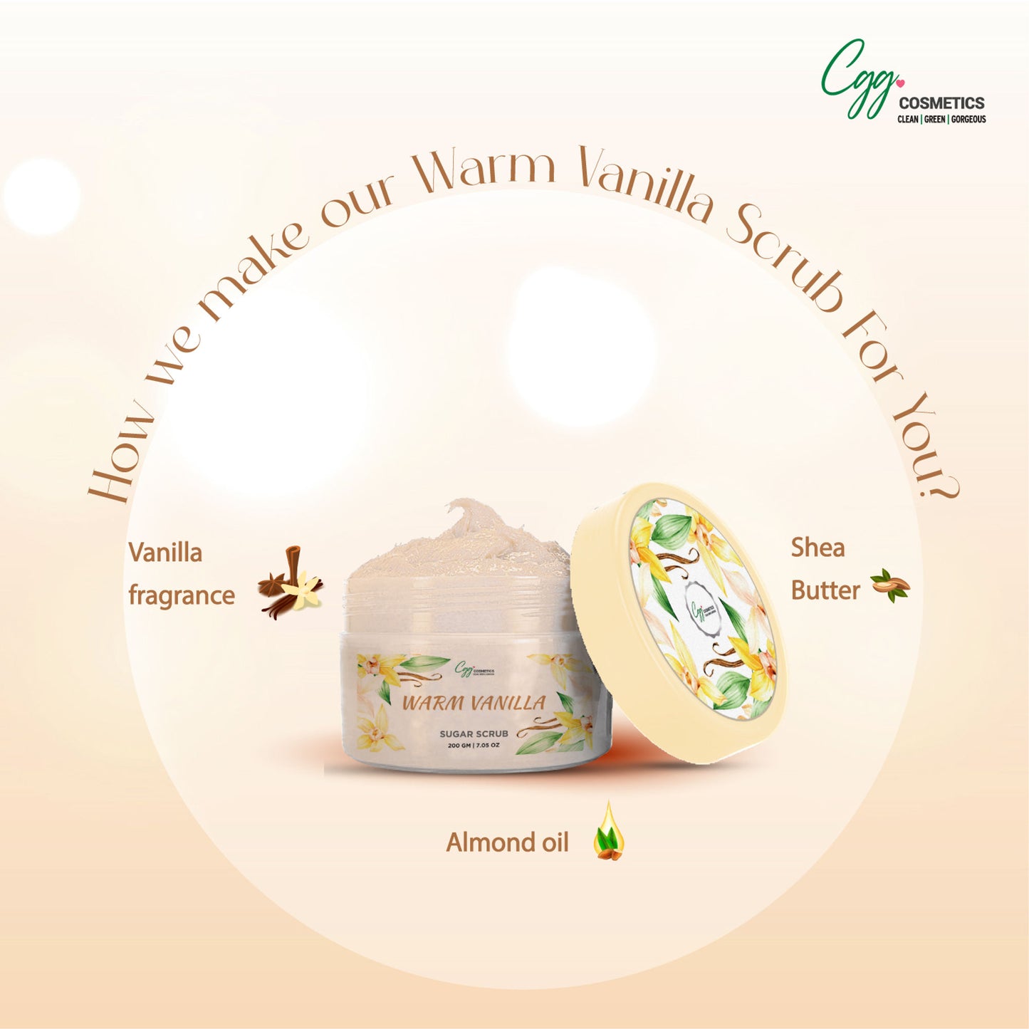 CGG Cosmetics Warm Vanilla Sugar Scrub + Free Strawberry Lip Scrub