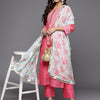 Dhiyona VA Women'sPink & Green Yoke Design Chanderi Silk Kurta with Trousers & With Dupatta