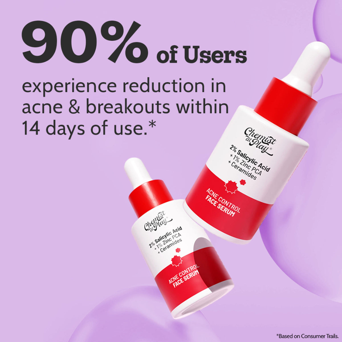 Chemist at Play 2% Salicylic Acid face serum bottle with dropper, designed to treat acne and control excess oil.