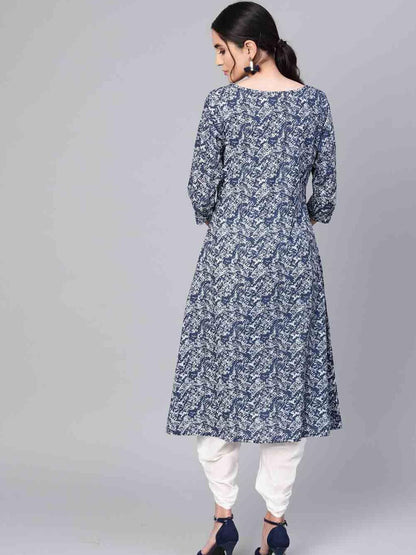 Dhiyona IE Women Blue Paisley Yoke Design Abstract Printed A-Line Kurta