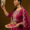 Dhiyona IE Ethnic Motifs Embroidered Gotta Patti Straight Kurta With Trousers & Dupatta
