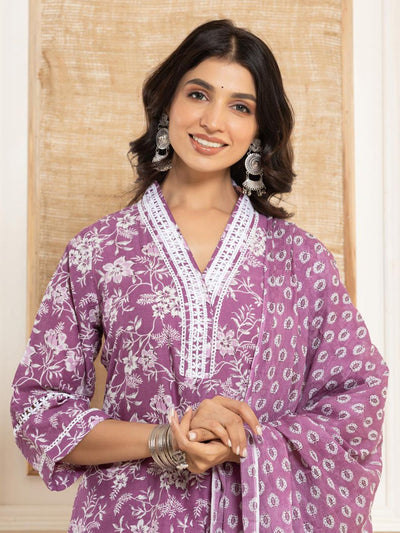 Indyancart VA Women'sFloral Printed Regular Straight Kurta with Trouser & with Dupatta