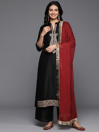 Indyancart VA Women's Ethnic Motifs Embroidered Regular Kurta with Palazzos & With Dupatta