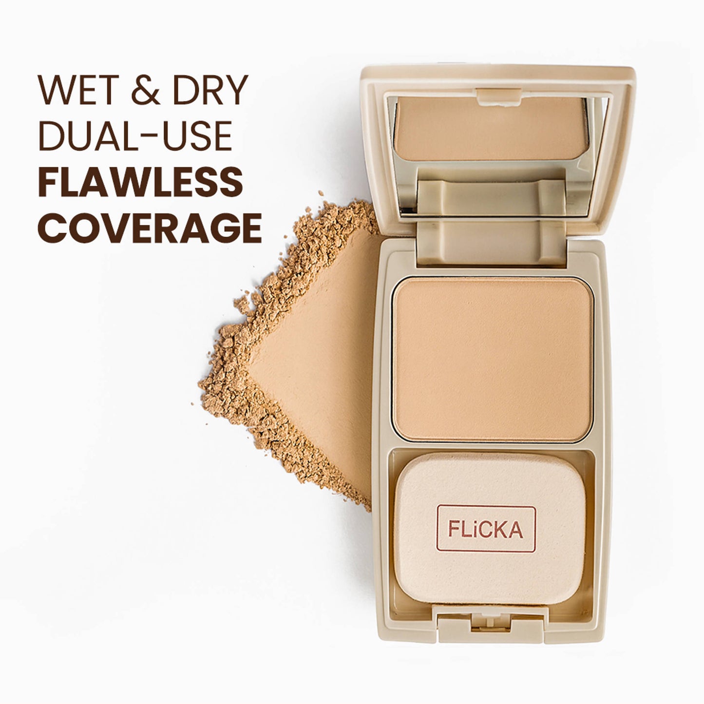 Flicka Dap & Dance Compact Pressed Powder Waterproof Weightless Seamless Matte Finish - Caramel