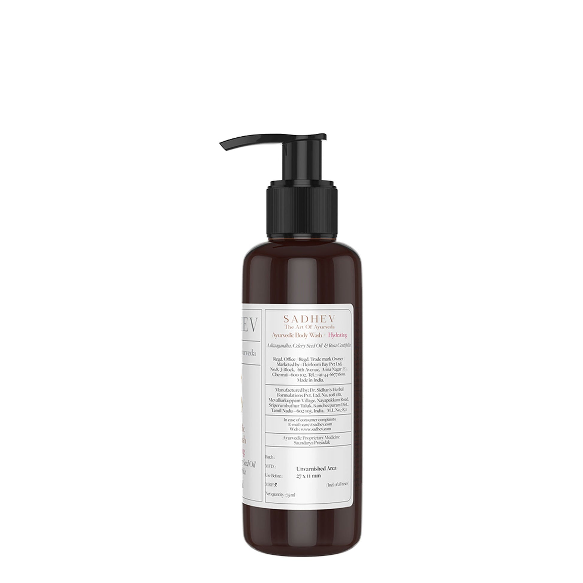 SADHEV Ayurvedic Ashwagandha, Celery Seed Oil & Rosa Centifolia Hydrating Body Wash