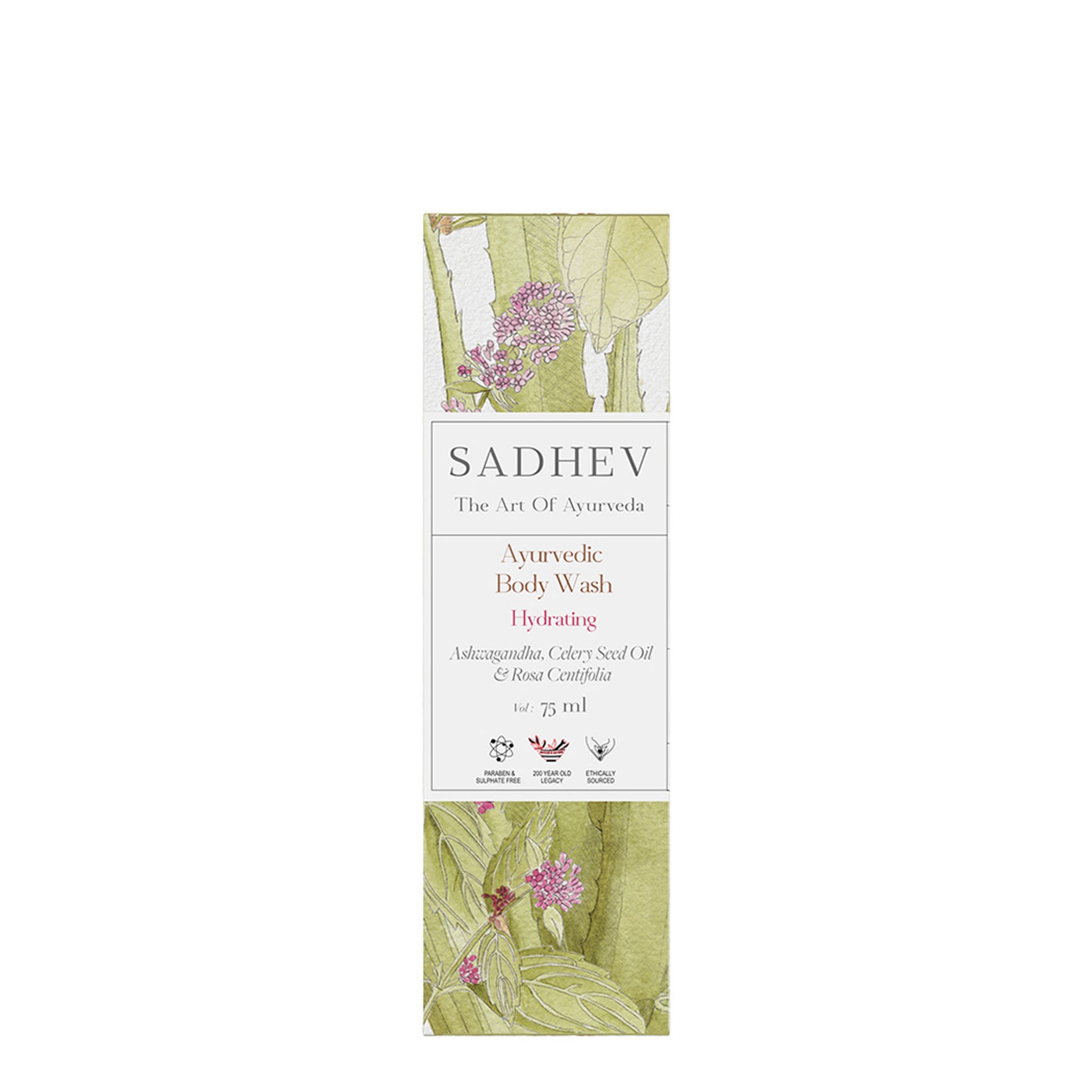 SADHEV Ayurvedic Ashwagandha, Celery Seed Oil & Rosa Centifolia Hydrating Body Wash