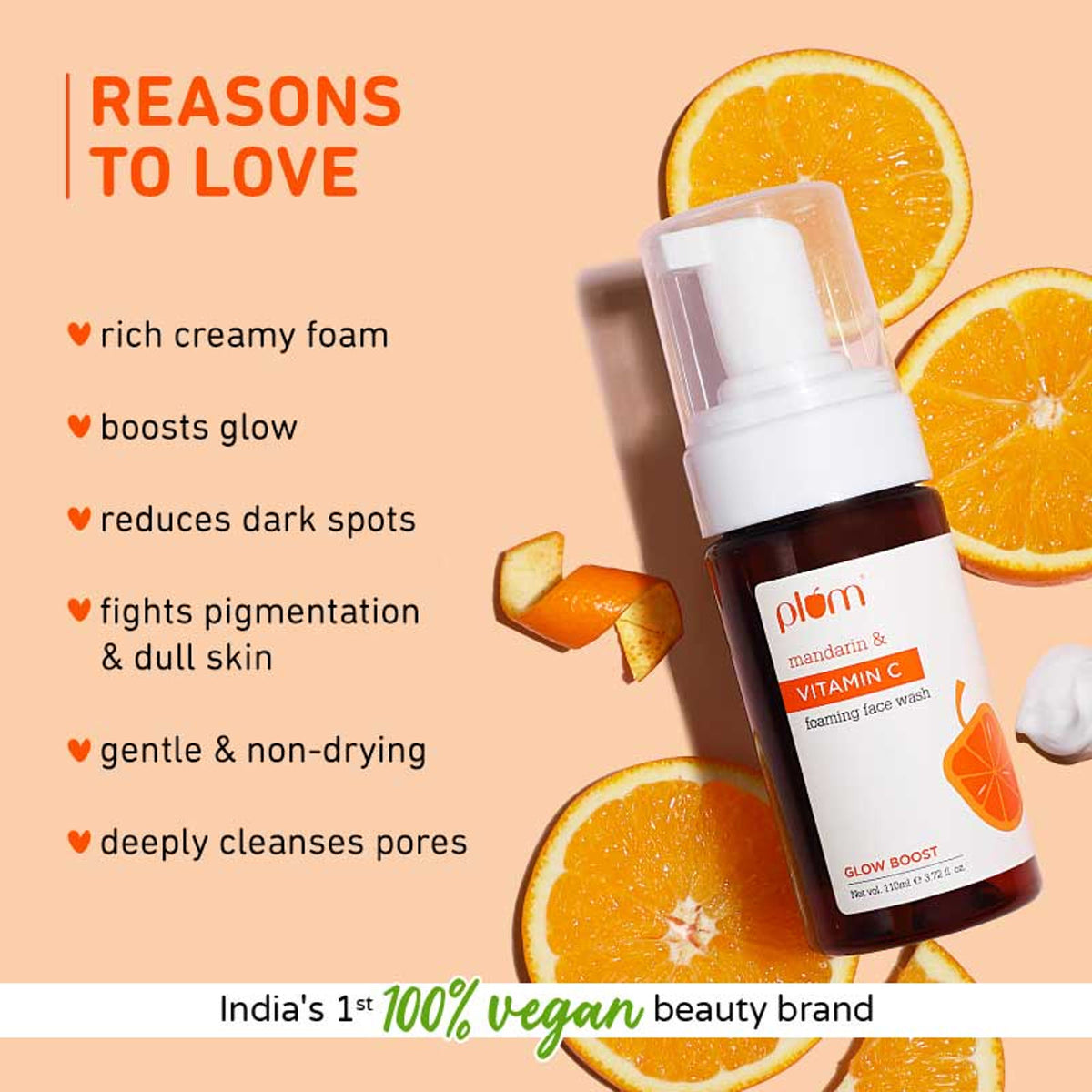 Plum Vitamin C Foaming Face Wash With Mandarin For Glowing Skin & Gentle Cleansing