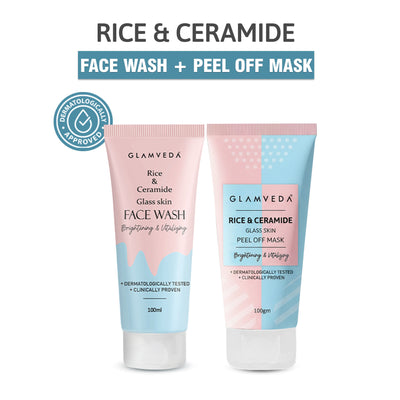 Glamveda Rice & Ceramide Korean Glass Skin Combo (Face Wash + Peel Off Mask)