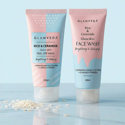 Glamveda Rice & Ceramide Korean Glass Skin Combo (Face Wash + Peel Off Mask)