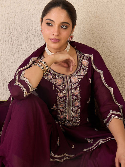 Dhiyona IE Women Ethnic Motifs Embroidered Regular Sequinned Kurta with Sharara & With Dupatta
