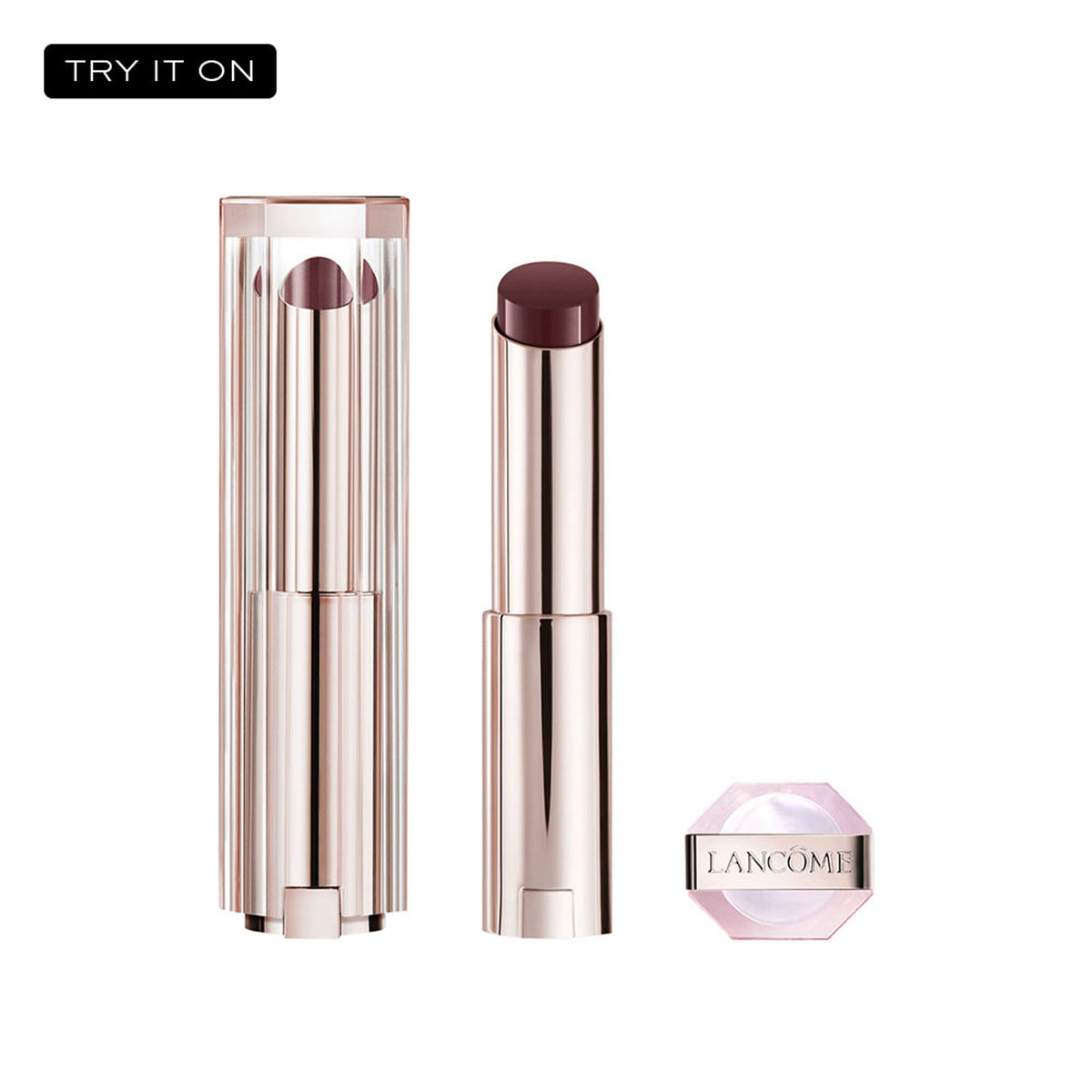 Lancome Lip Idole Butterglow hydrating lip balm in 60 Million Dollar Berry with high shine finish, showing a smooth, glossy lip.