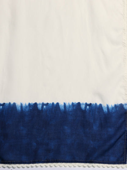 Indyancart IE Plus Size Ombre Printed Thread Work Linen Kurta with Trousers & With Dupatta