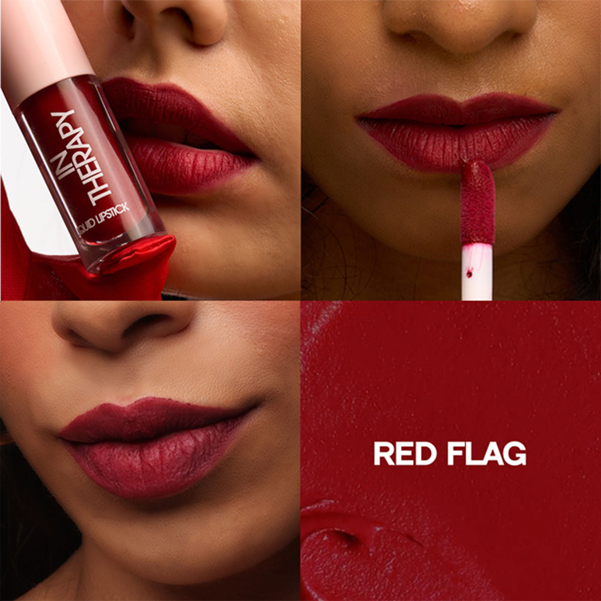 Flossy Cosmetics Hydrating Liquid Lipstick in Red Flag with glossy finish and hyaluronic acid for a lightweight, hydrating look.