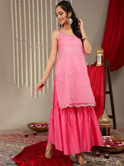 Indyancart VA Women Zari Detail Kurta & Trousers With Dupatta