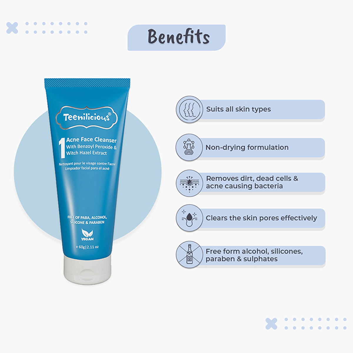 Teenilicious Acne Face Wash With Benzoyl Peroxide & Witch Hazel Extract